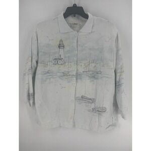 Artisans Novelty Lighthouse Button Up Shirt Coastalcore Cottagecore‎ Aesthetic